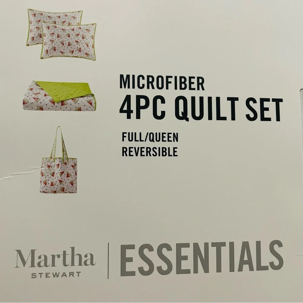 Martha Stewart Essentials 4 Piece Quilt And Tote Bag Set Full/Queen  Watermelon